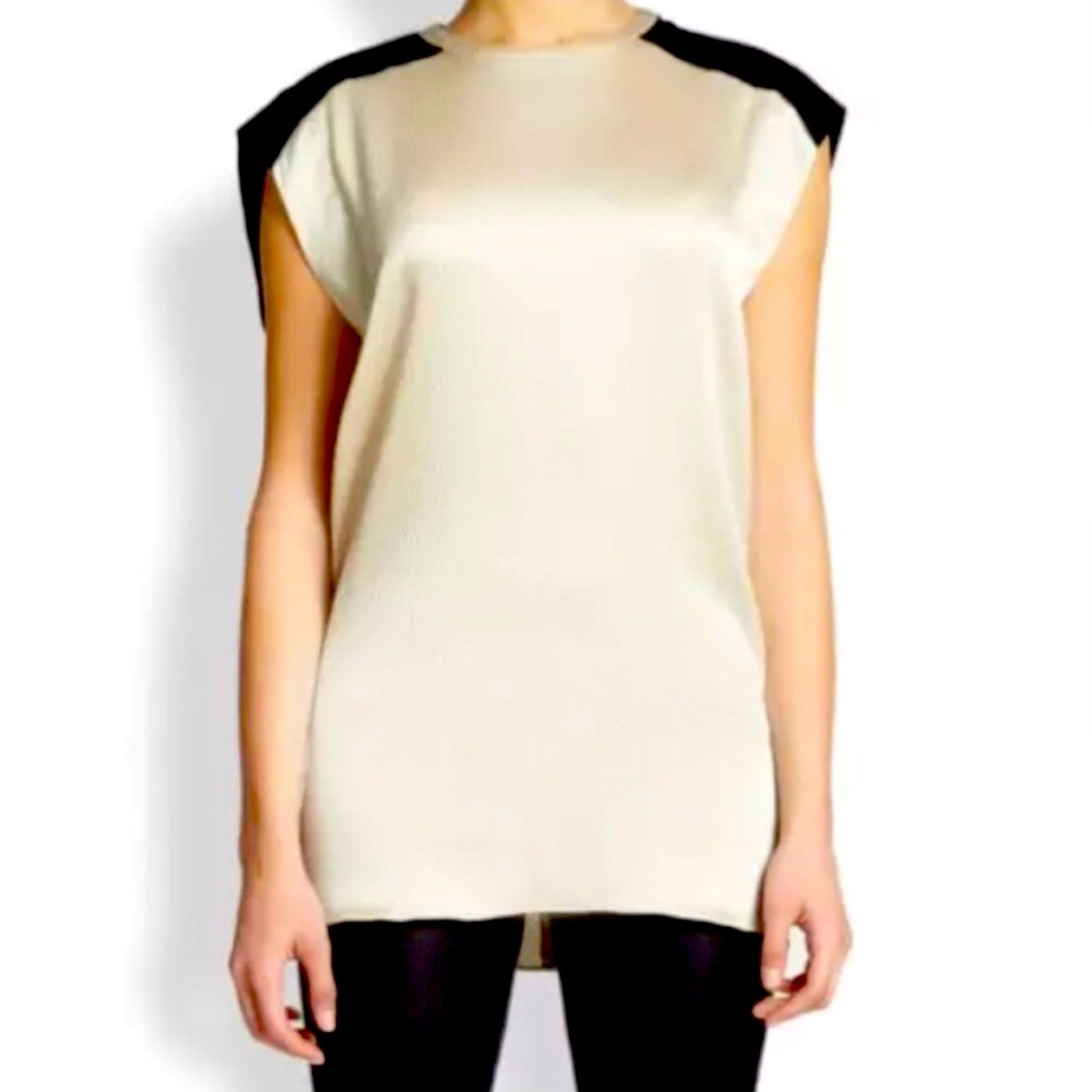 Helmut Lang Black and Gravel Cream Silk Top - size Medium